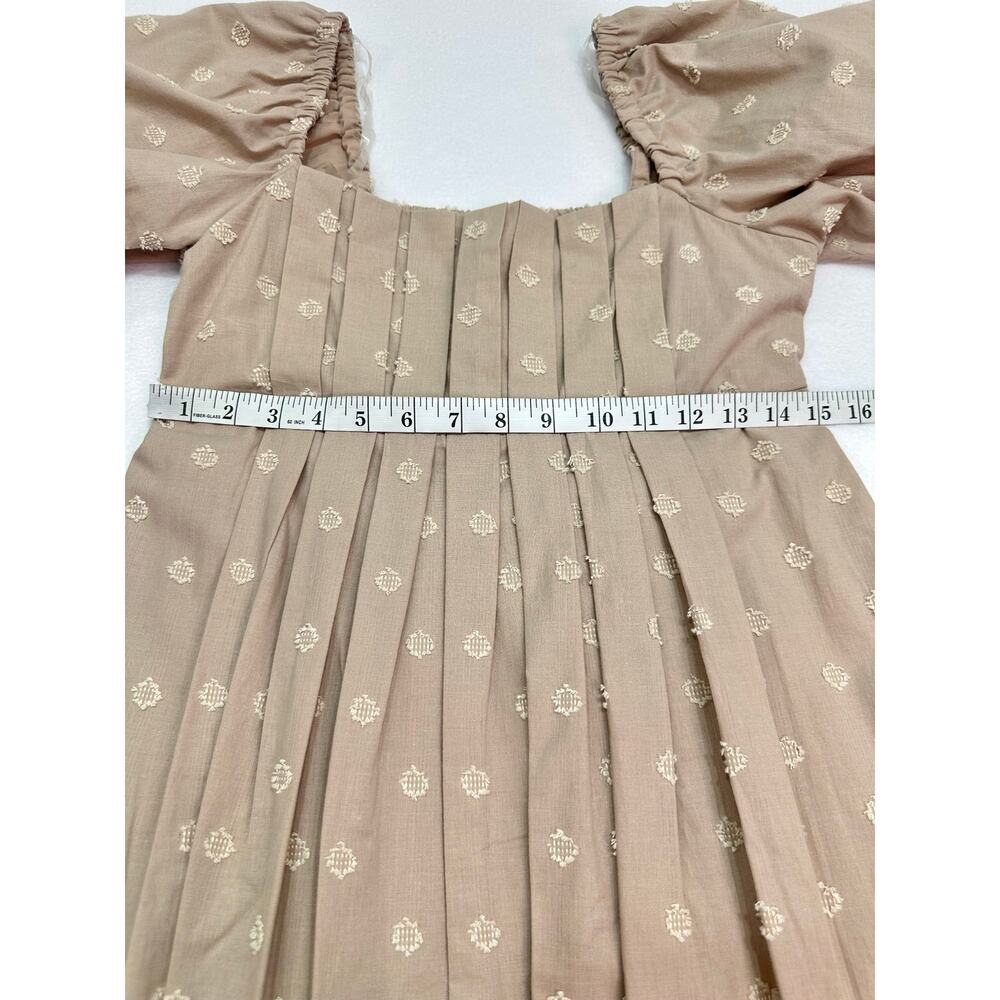 NWT And Now This Beige Cotton Dobby Dot Puff Sleeve Cottagecore Dress Size XS - Picture 10 of 12